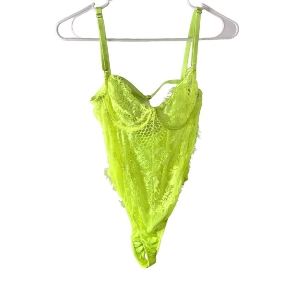 Tic toc neon yellow lace sheer teddy bodysuit size Medium - Picture 1 of 9